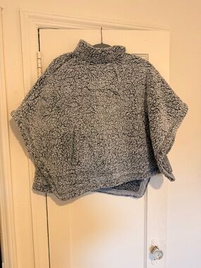Plush Gray Sherpa Poncho Sweater